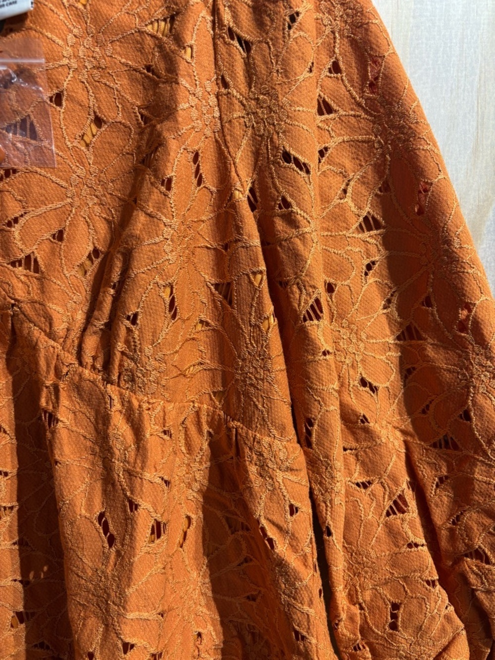 A Calin Lace Peplum Blouse Orange Puff Sleeve V Neck Size S - Picture 6 of 9